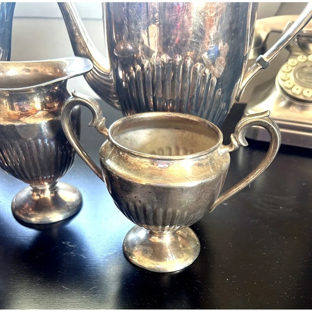 Vintage Rogers Silver on Copper Tea Set 5 Pc Coffee Tea Service Silverplate